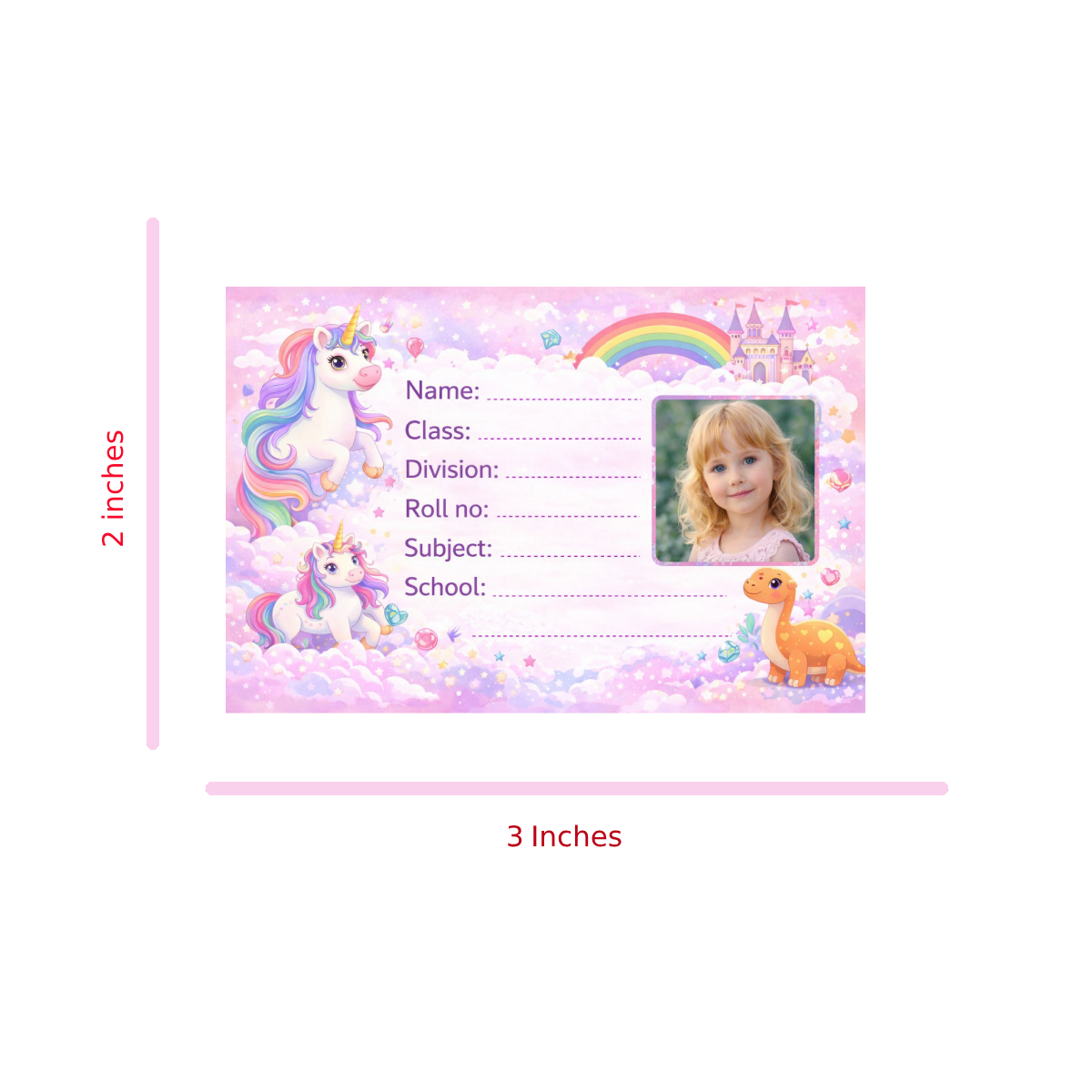 Smeeps Personalized Unicorn Fantasy School Label Stickers – Pack of 10 | 3 x 2 Inch Custom Name Labels with Photo | Pastel Rainbow Unicorn & Castle Theme | Waterproof Premium Finish