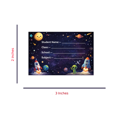 Smeeps Space Galaxy School Name Labels Sticker – 7.62 × 5.08 cm (3 × 2 Inch) Personalized Writable Notebook Labels for Kids | Rocket & Alien Theme Sticker Pack of 10