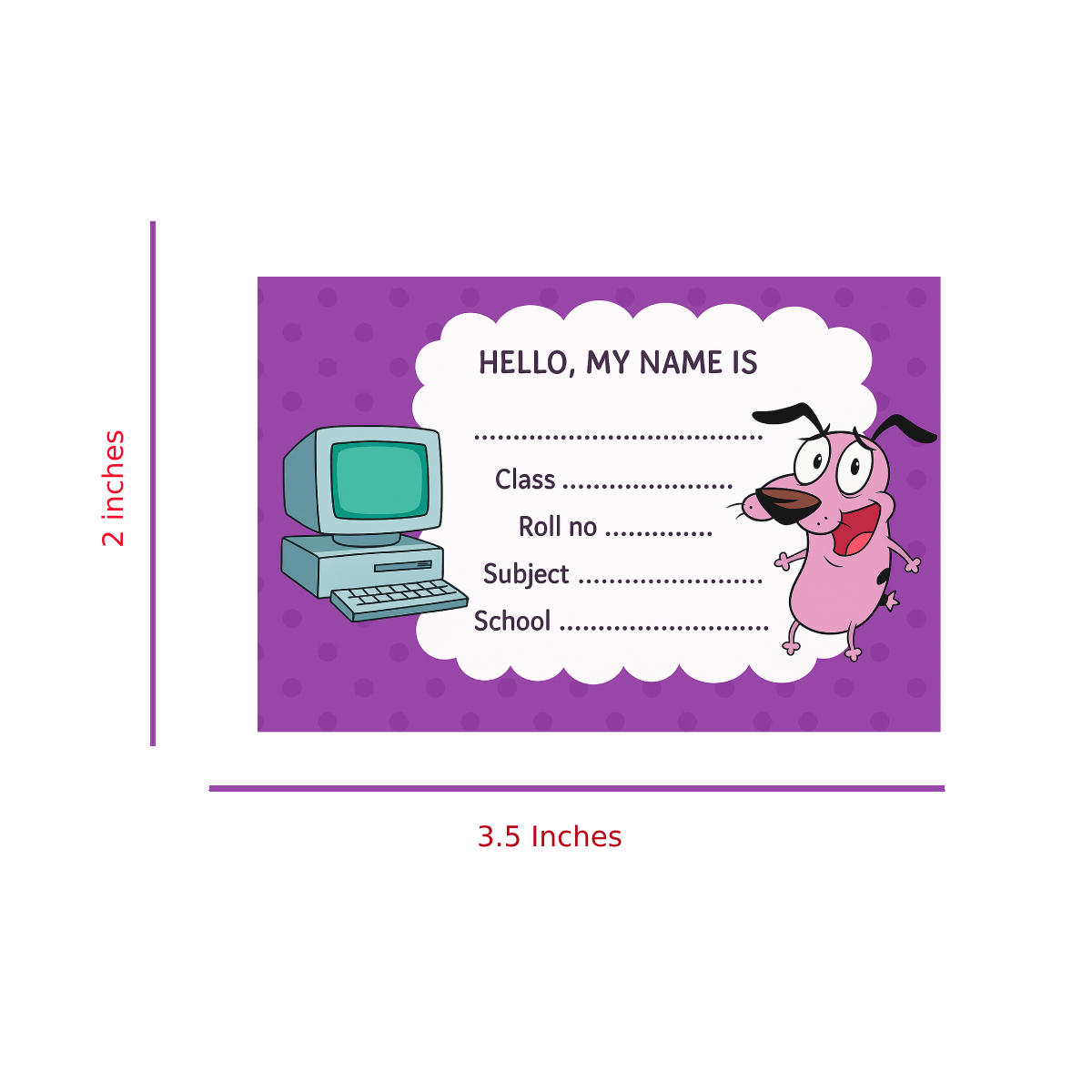 Smeeps Courage Dog School Label Stickers – 3.5 x 2 Inch Name Slip for Books and Notebooks | Pack of 10 | Cute Cartoon Theme for Kids
