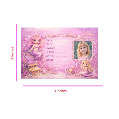 Smeeps Personalized Mermaid School Label Stickers – Pack of 10 | 3 x 2 Inch Custom Name Labels with Photo | Pink Underwater Ocean Theme | Waterproof Premium Stickers for Kids