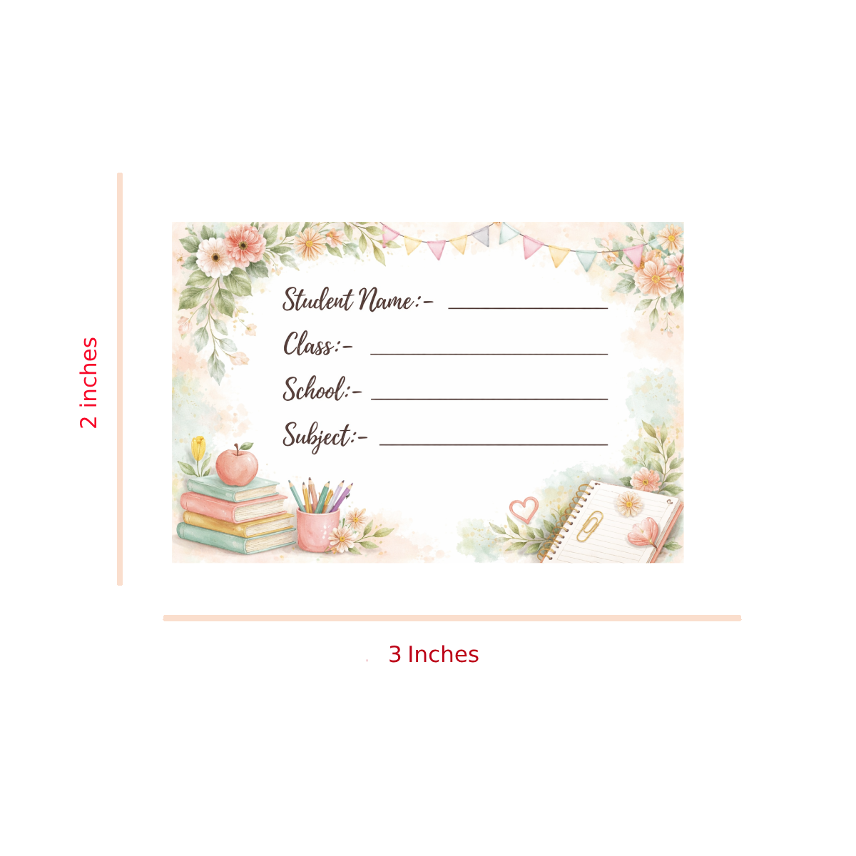 Smeeps Floral Pastel School Name Labels Sticker – 7.62 × 5.08 cm (3 × 2 Inch) Elegant Writable Notebook Labels for Kids & Students | Cute Stationery Theme Sticker Pack of 10