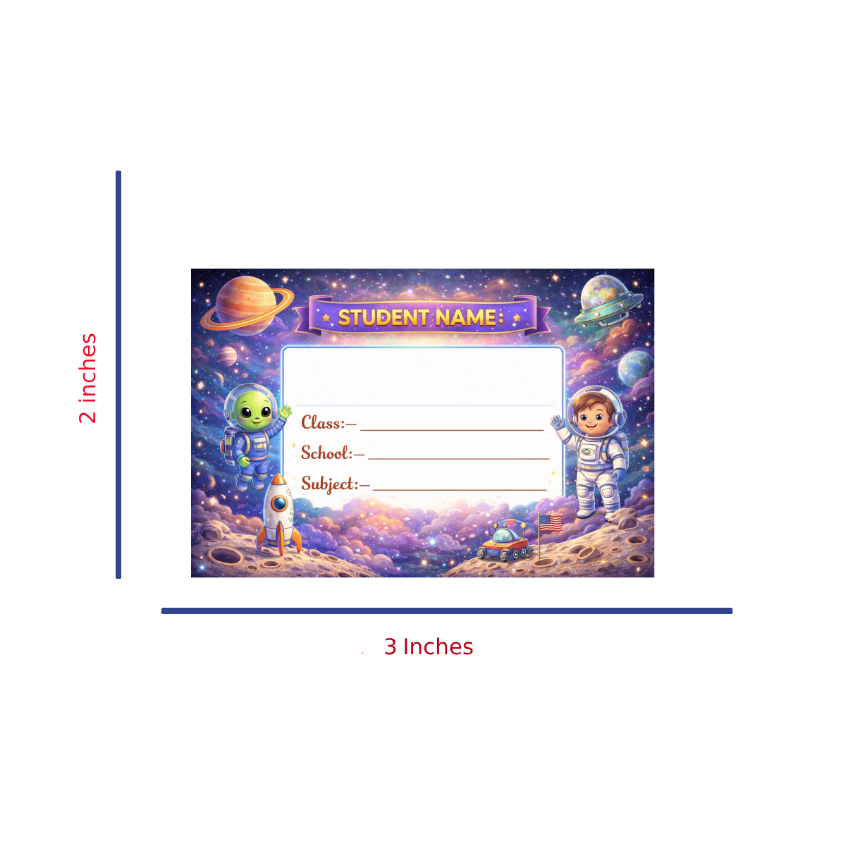 Smeeps Space Astronaut School Name Labels Sticker – 7.62 × 5.08 cm (3 × 2 Inch) Personalized Writable Notebook Labels for Kids | Galaxy Space Theme Sticker Pack of 10