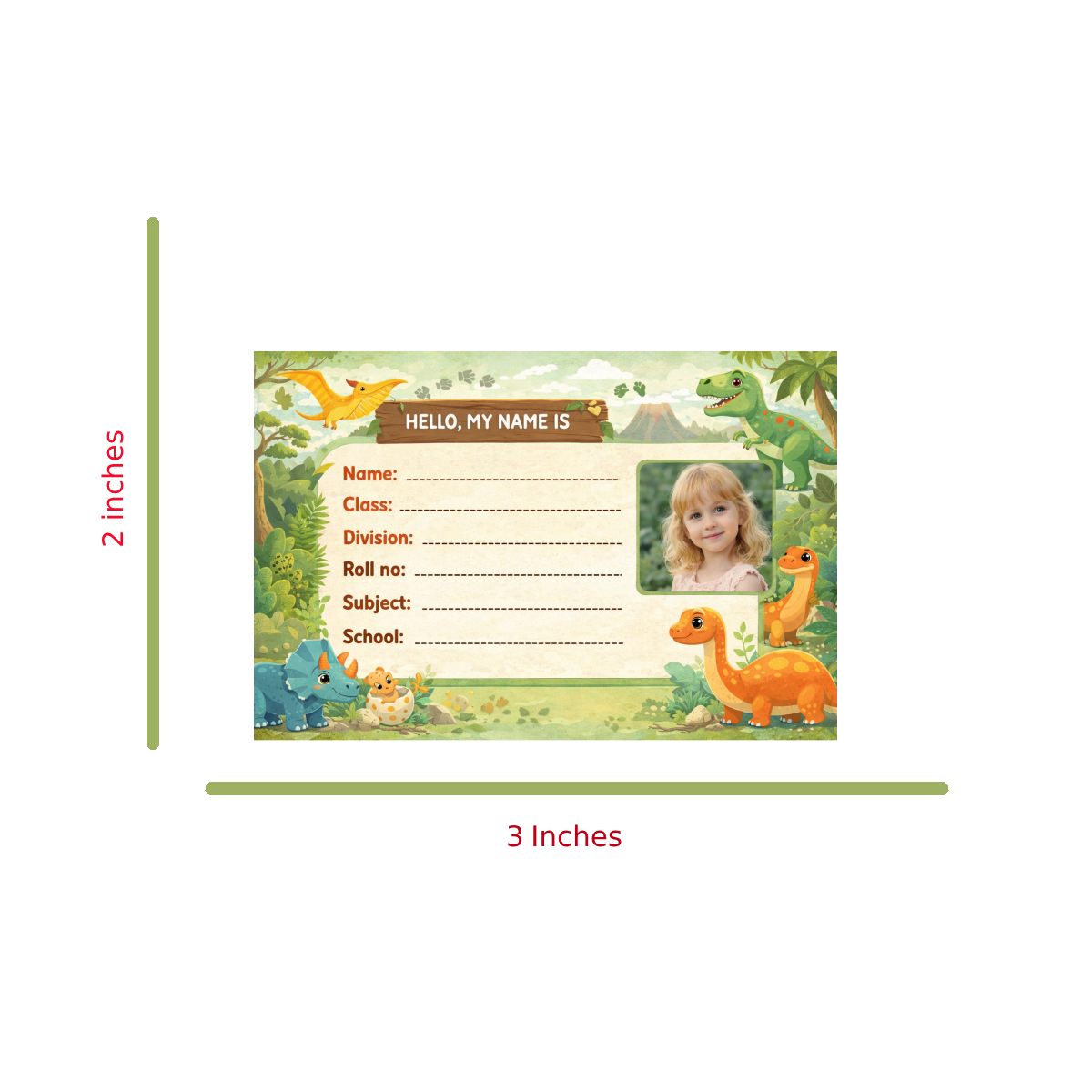 Smeeps Personalized Dinosaur School Label Stickers – Pack of 10 | 3 x 2 Inch Custom Name Labels with Photo | Cute Dino Jungle Theme | Waterproof Premium Finish