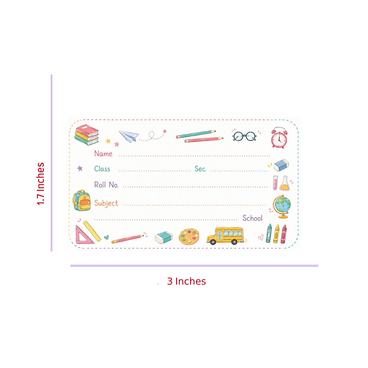 Kids School Name Labels – 7.62 × 4.32 cm (3 × 1.7 Inch) Waterproof Notebook Stickers for School Books, Water Bottles & Accessories | Cute Stationery Theme Pack of 36