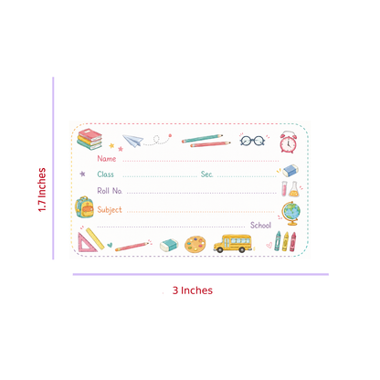 Kids School Name Labels – 7.62 × 4.32 cm (3 × 1.7 Inch) Waterproof Notebook Stickers for School Books, Water Bottles & Accessories | Cute Stationery Theme Pack of 36