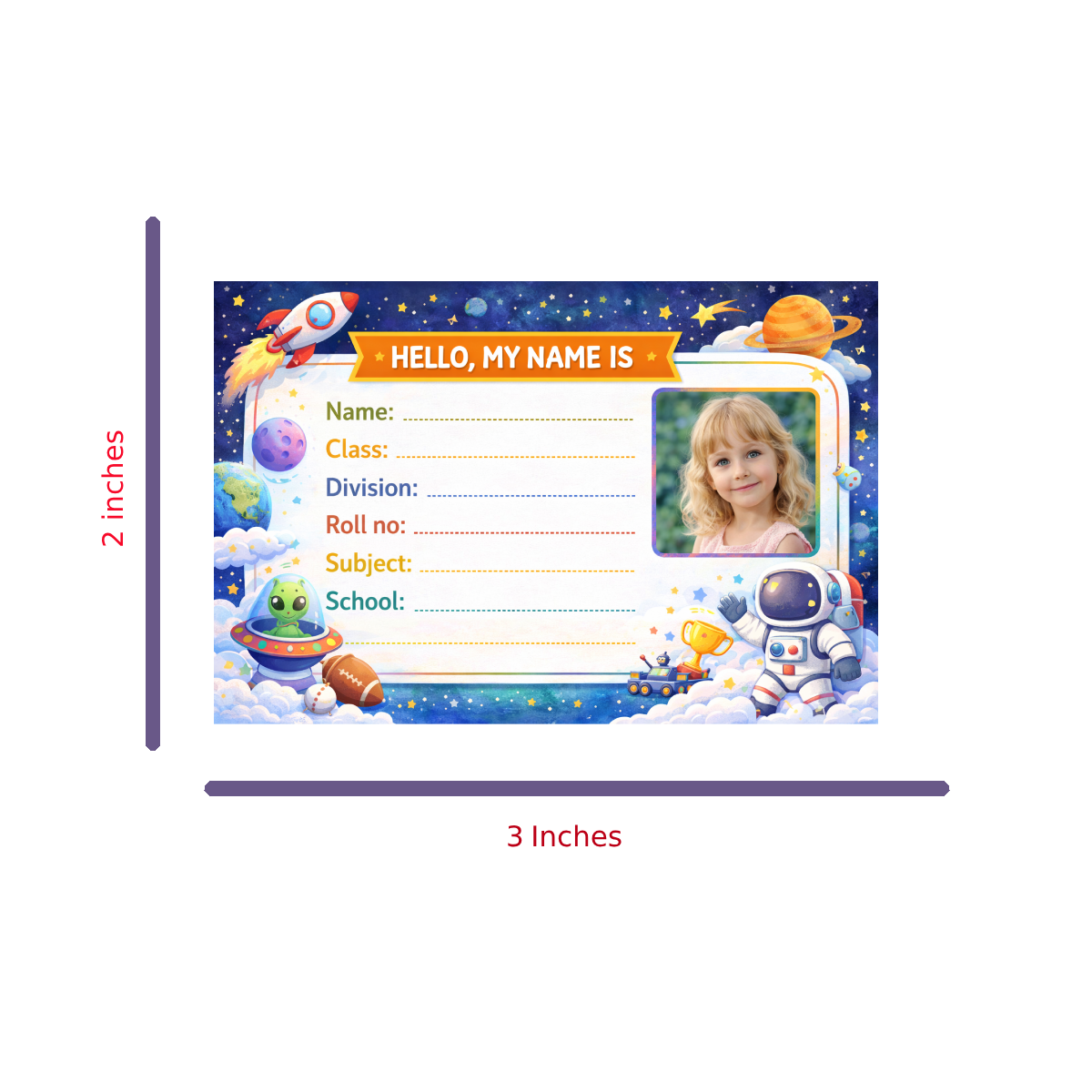 Smeeps Personalized Space Sports School Label Stickers – Pack of 10 | 3 x 2 Inch Custom Name Labels with Photo | Rocket, Astronaut & Sports Theme | Waterproof Premium Finish