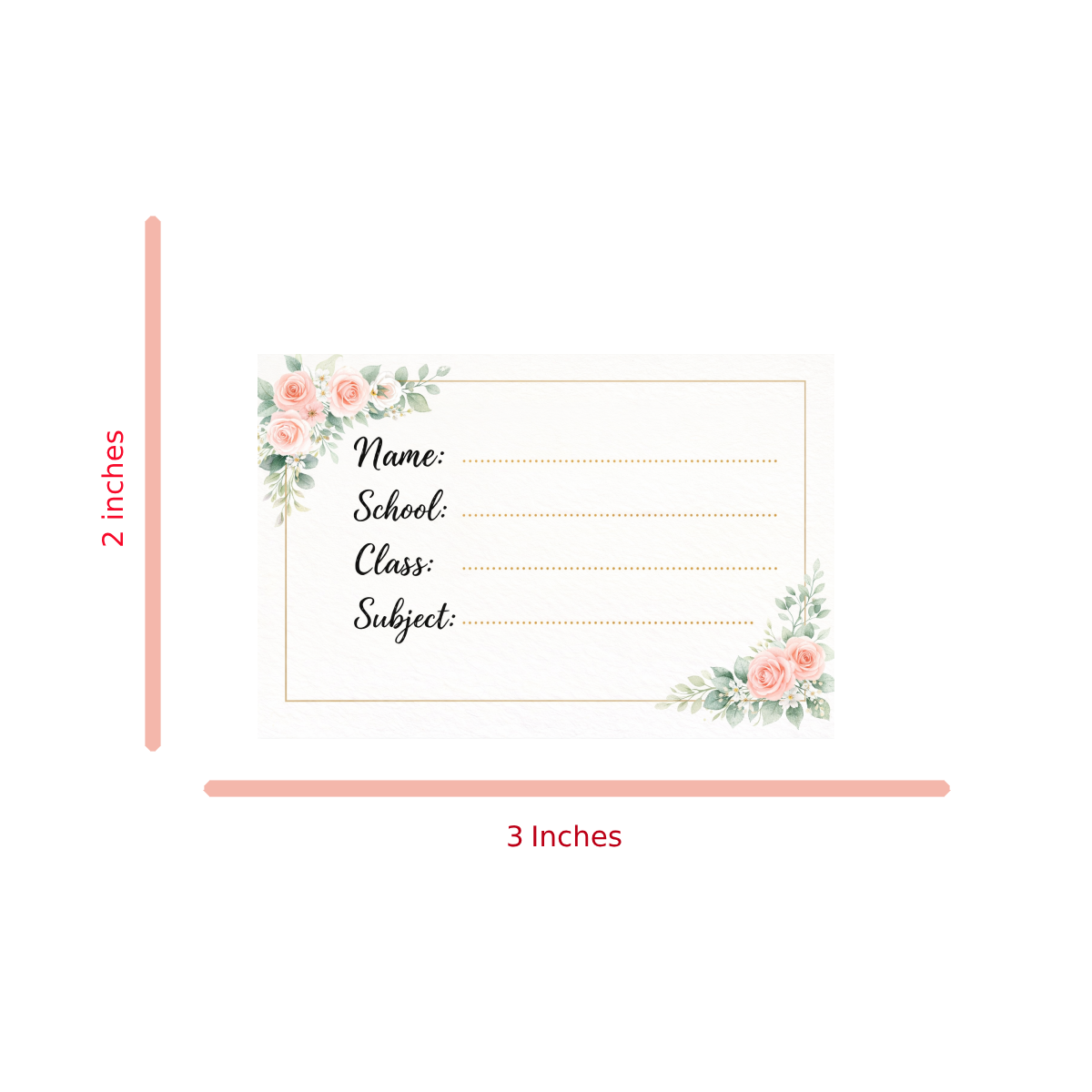 Smeeps Elegant Floral School Name Labels Sticker – 7.62 × 5.08 cm (3 × 2 Inch) Personalized Writable Notebook Labels for Students | Premium Rose Theme Sticker Pack of 10