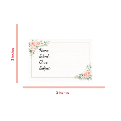 Smeeps Elegant Floral School Name Labels Sticker – 7.62 × 5.08 cm (3 × 2 Inch) Personalized Writable Notebook Labels for Students | Premium Rose Theme Sticker Pack of 10