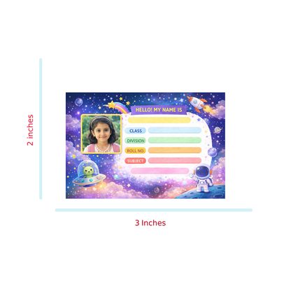 Smeeps Personalized Space Theme School Label Stickers – Pack of 10 | 3 x 2 Inch Custom Name Labels with Photo | Rocket, Astronaut & Galaxy Design | Waterproof Premium Finish
