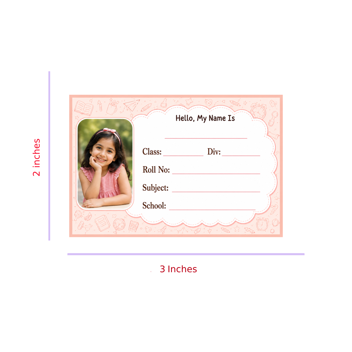 Custom Photo School Name Labels – 7.62 × 5.08 cm (3 × 2 Inch) Personalized Waterproof Kids Notebook Stickers for School Books, Water Bottles & Accessories | Elegant Pink School Theme Pack of 36