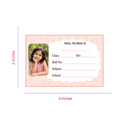 Custom Photo School Name Labels – 7.62 × 5.08 cm (3 × 2 Inch) Personalized Waterproof Kids Notebook Stickers for School Books, Water Bottles & Accessories | Elegant Pink School Theme Pack of 36