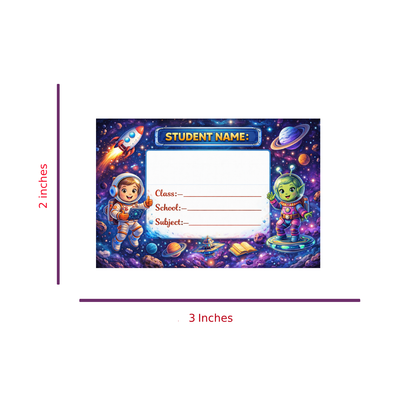 Smeeps Space Adventure School Name Labels Sticker – 7.62 × 5.08 cm (3 × 2 Inch) Personalized Writable Notebook Labels for Kids | Astronaut & Alien Theme Sticker Pack of 10