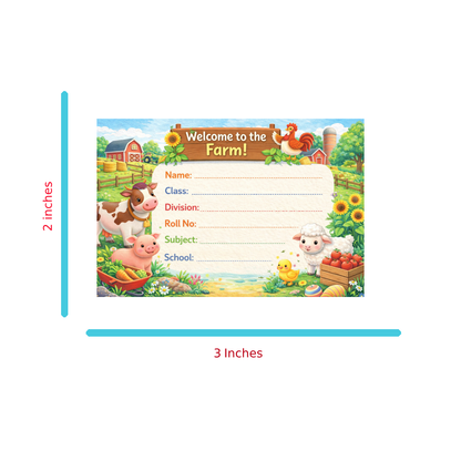 Smeeps Welcome to the Farm School Name Labels Sticker – 7.62 × 5.08 cm (3 × 2 Inch) Personalized Writable Notebook Labels for Kids | Cute Farm Animals Theme Sticker Pack of 10