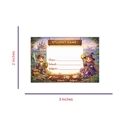 Smeeps Fantasy Adventure School Name Labels Sticker – 7.62 × 5.08 cm (3 × 2 Inch) Cute Knight & Wizard Writable Notebook Labels for Kids | Magical Kingdom Theme Sticker Pack of 10