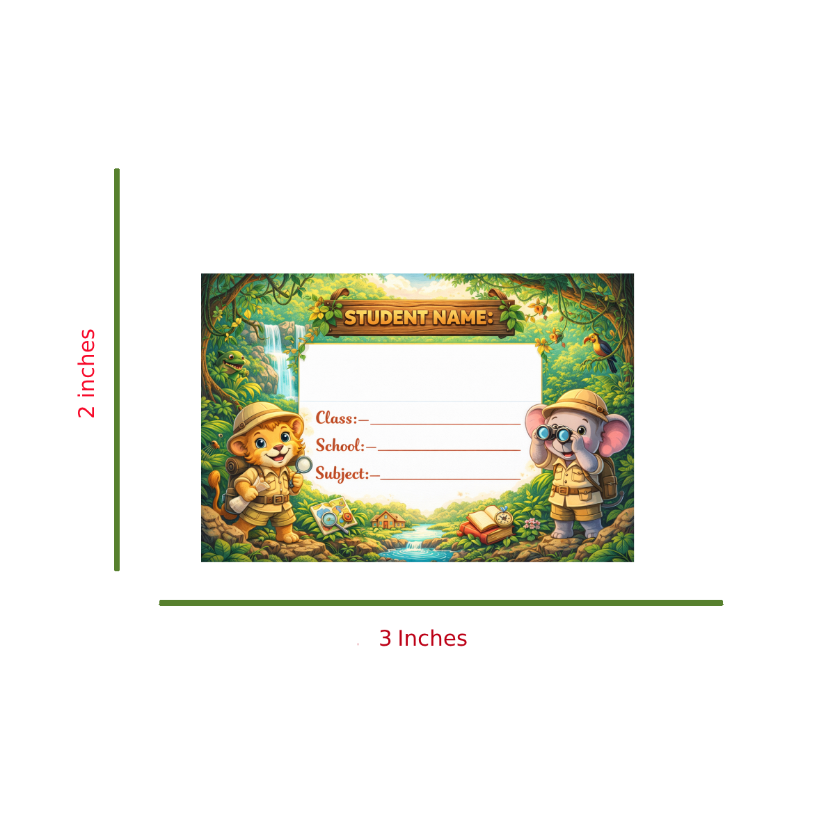 Smeeps Jungle Adventure School Name Labels Sticker – 7.62 × 5.08 cm (3 × 2 Inch) Personalized Writable Notebook Labels for Kids | Safari Explorer Theme Sticker Pack of 10