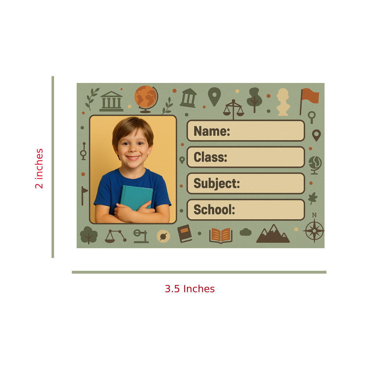 Smeeps Personalized School Book Label – Custom Photo Name Sticker for Kids | History & Social Science Theme | 3.5 x 2 Inch Notebook Labels | Pack of 10