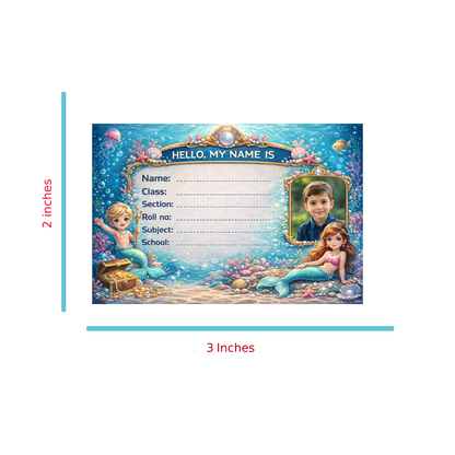 Smeeps Personalized Mermaid School Label Stickers – Pack of 10 | 3 x 2 Inch Custom Name Labels with Photo | Underwater Ocean Theme | Waterproof Premium Finish for Kids