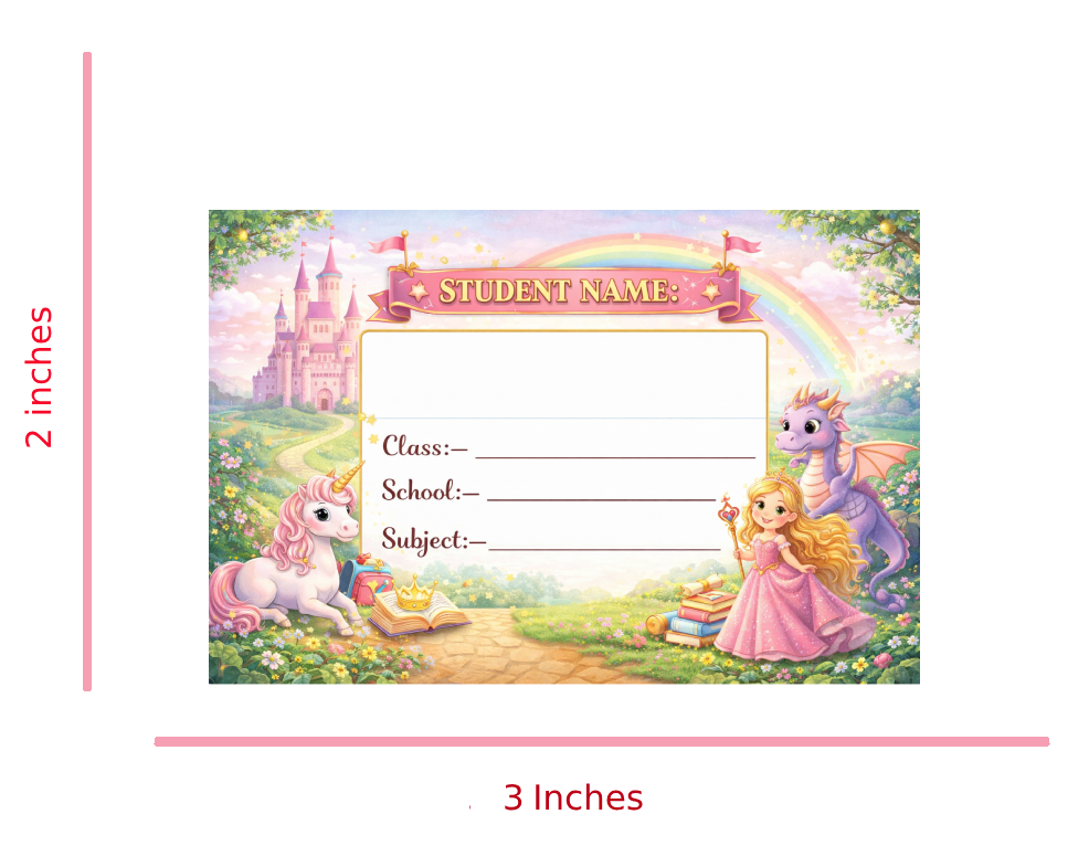 Smeeps Princess Unicorn School Name Labels Sticker – 7.62 × 5.08 cm (3 × 2 Inch) Personalized Writable Notebook Labels for Kids | Fantasy Castle Theme Sticker Pack of 10