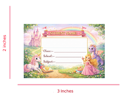Smeeps Princess Unicorn School Name Labels Sticker – 7.62 × 5.08 cm (3 × 2 Inch) Personalized Writable Notebook Labels for Kids | Fantasy Castle Theme Sticker Pack of 10