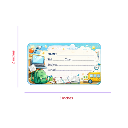 Smeeps School Supplies Theme Name Labels Sticker – 7.62 × 5.08 cm (3 × 2 Inch) Personalized Writable Notebook Labels for Students | Cute Study Essentials Design Pack of 10