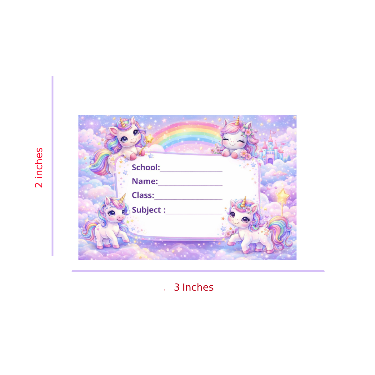 Smeeps Unicorn Rainbow School Name Labels Sticker – 7.62 × 5.08 cm (3 × 2 Inch) Personalized Writable Notebook Labels for Kids | Cute Fantasy Unicorn Design Pack of 10