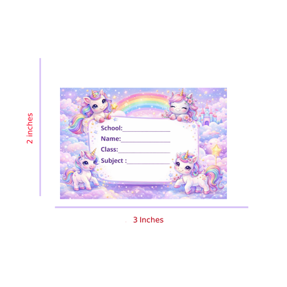 Smeeps Unicorn Rainbow School Name Labels Sticker – 7.62 × 5.08 cm (3 × 2 Inch) Personalized Writable Notebook Labels for Kids | Cute Fantasy Unicorn Design Pack of 10