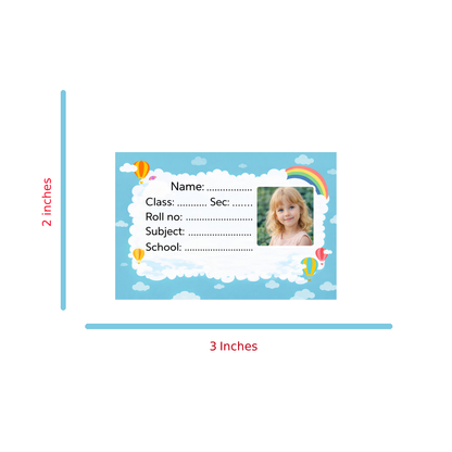 Smeeps Personalized Sky Theme School Label Stickers – Pack of 10 | 3 x 2 Inch Custom Name Labels with Photo | Cloud, Rainbow & Hot Air Balloon Design | Waterproof Premium Finish