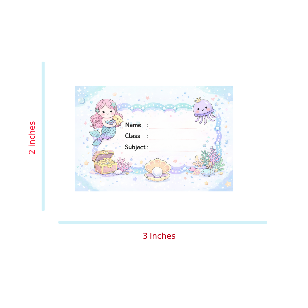 Smeeps Cute Mermaid School Name Labels Sticker – 7.62 × 5.08 cm (3 × 2 Inch) Personalized Writable Notebook Labels for Kids | Ocean Fantasy Theme Sticker Pack of 10