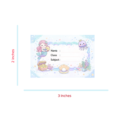 Smeeps Cute Mermaid School Name Labels Sticker – 7.62 × 5.08 cm (3 × 2 Inch) Personalized Writable Notebook Labels for Kids | Ocean Fantasy Theme Sticker Pack of 10