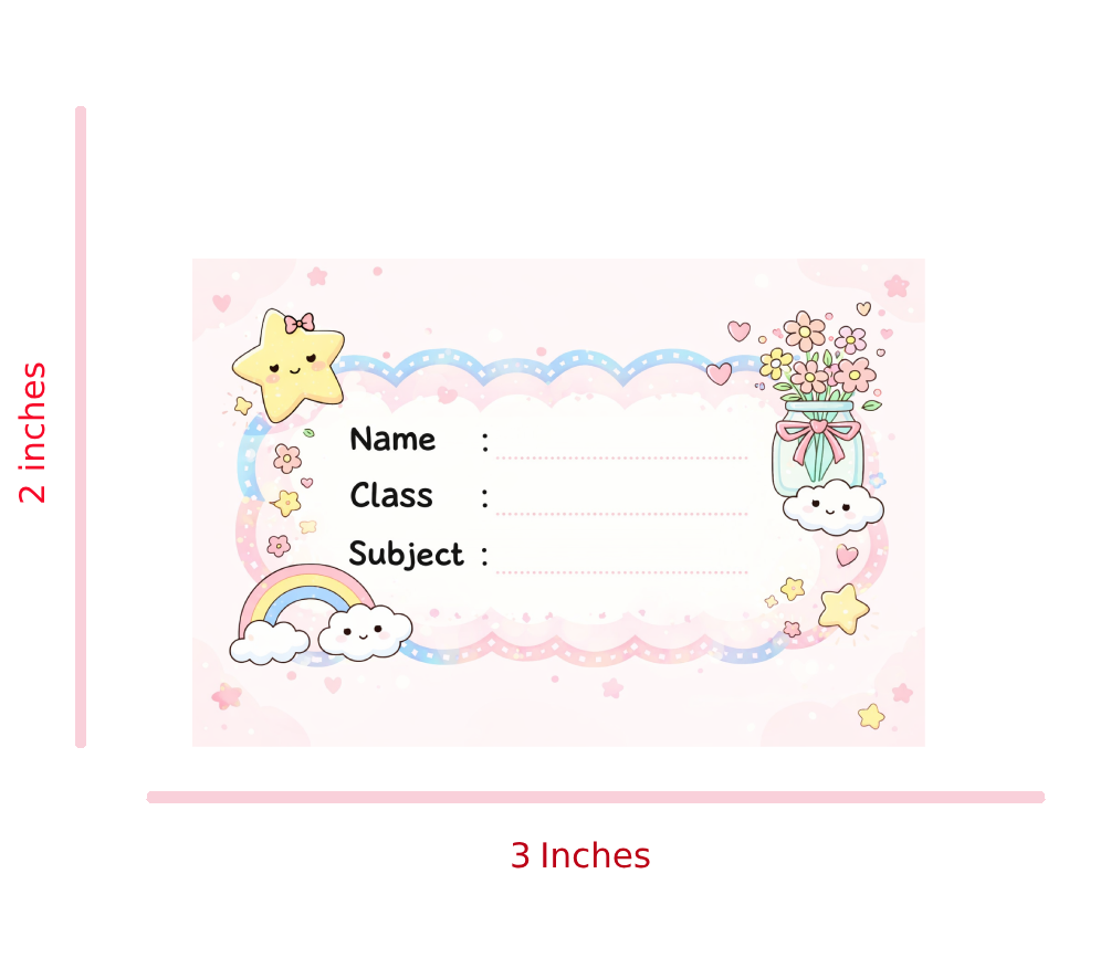 Smeeps Cute Pastel Rainbow School Name Labels Sticker – 7.62 × 5.08 cm (3 × 2 Inch) Personalized Writable Notebook Labels for Kids | Kawaii Cloud & Star Theme Sticker Pack of 10