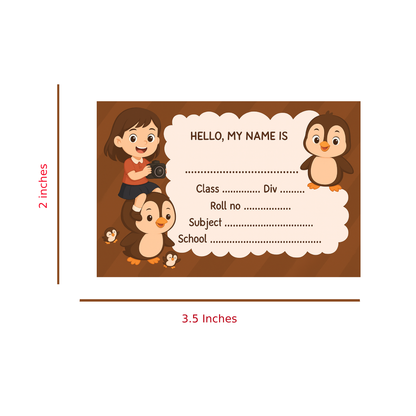 Smeeps Brown Penguin School Label – 3.5 x 2 Inch Name Sticker for Books & Notebooks | Cute Kids ID Label | Writable School Tag | Pack of 10