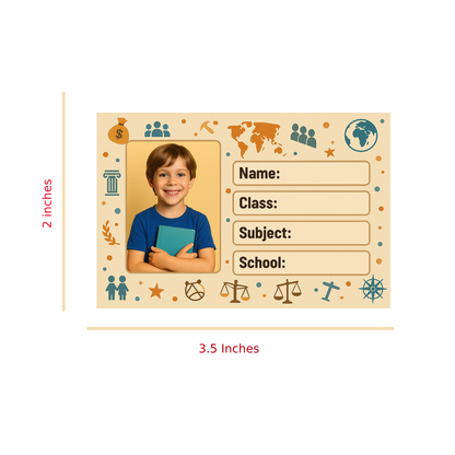 Smeeps Personalized School Book Label – Custom Photo Name Sticker for Kids | 3.5 x 2 Inch Notebook Labels | Pack of 10 | Social Studies Theme