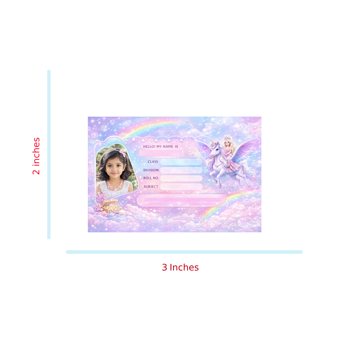 Smeeps Personalized Unicorn School Label Stickers – Pack of 10 | 3 x 2 Inch Custom Name Labels with Photo | Cute Fantasy Theme for Kids | Waterproof Premium Finish