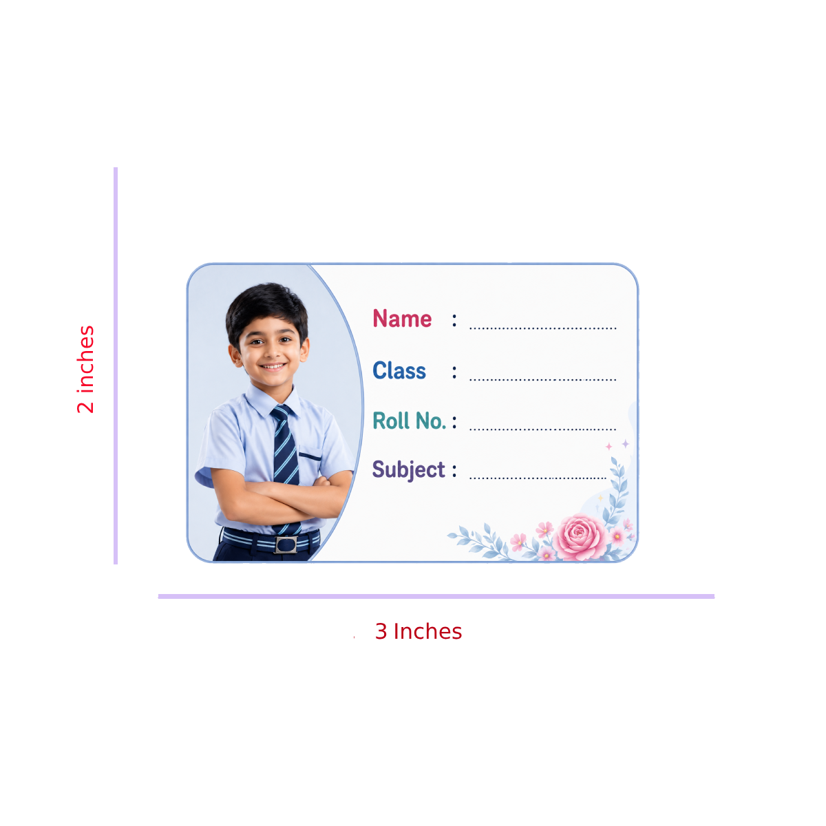 Custom Photo Floral School Name Labels – 7.62 × 5.08 cm (3 × 2 Inch) Personalized Waterproof Kids Notebook Stickers for School Books, Water Bottles & Accessories | Elegant Flower Theme Pack of 36