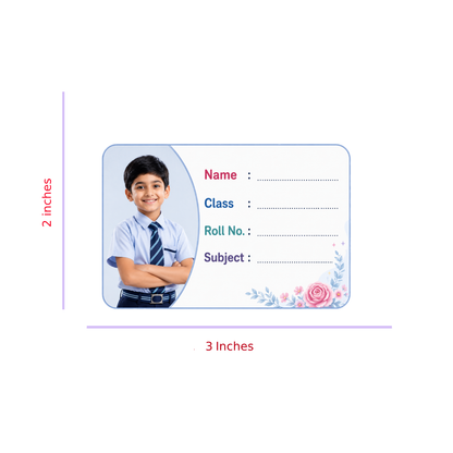 Custom Photo Floral School Name Labels – 7.62 × 5.08 cm (3 × 2 Inch) Personalized Waterproof Kids Notebook Stickers for School Books, Water Bottles & Accessories | Elegant Flower Theme Pack of 36