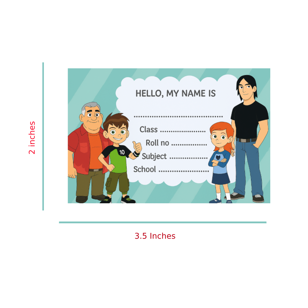 Smeeps Ben 10 Family Notebook Labels – 3.5 x 2 Inches School Name Stickers | Kids Cartoon Theme | Waterproof & Writeable Label Set | Pack of 10