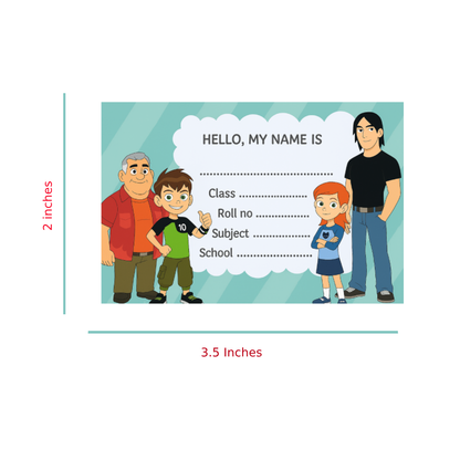 Smeeps Ben 10 Family Notebook Labels – 3.5 x 2 Inches School Name Stickers | Kids Cartoon Theme | Waterproof & Writeable Label Set | Pack of 10