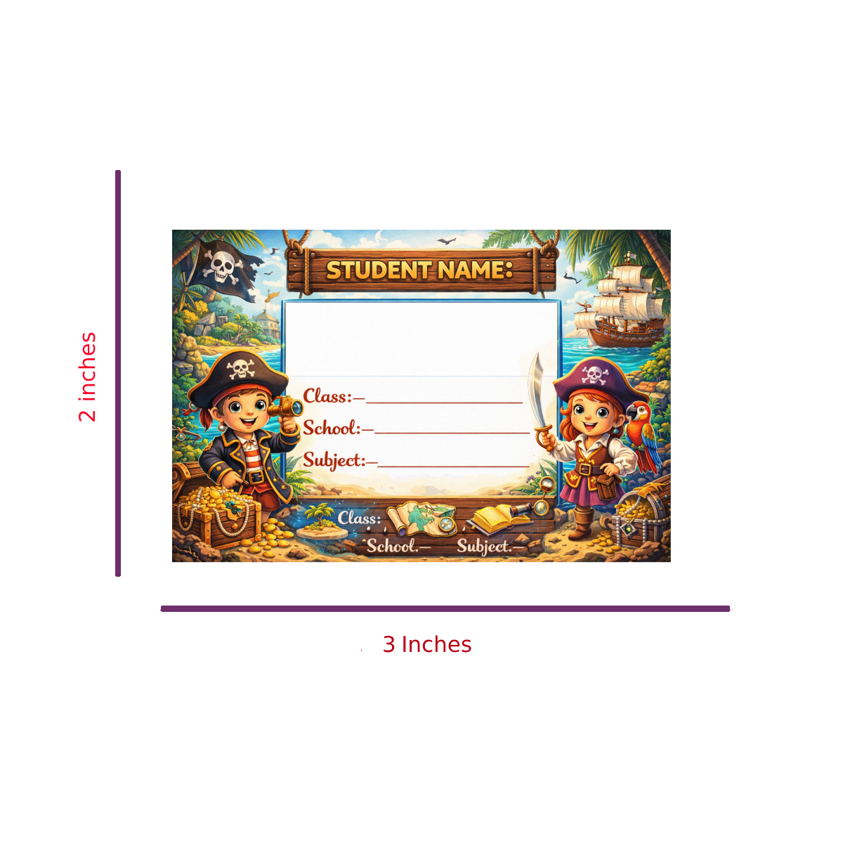 Smeeps Pirate Adventure School Name Labels Sticker – 7.62 × 5.08 cm (3 × 2 Inch) Personalized Writable Notebook Labels for Kids | Treasure Hunt Pirate Theme Sticker Pack of 10