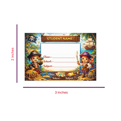 Smeeps Pirate Adventure School Name Labels Sticker – 7.62 × 5.08 cm (3 × 2 Inch) Personalized Writable Notebook Labels for Kids | Treasure Hunt Pirate Theme Sticker Pack of 10