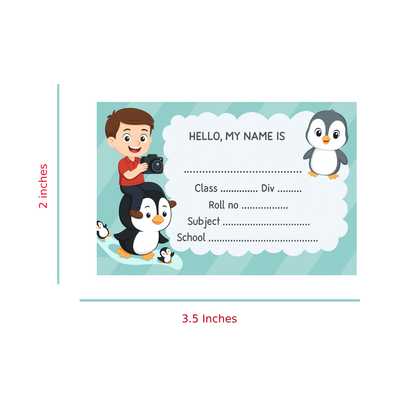 Smeeps Kids Name Label Sticker – 3.5 x 2 Inches | Pack of 10 | Cute Penguin & Boy Cartoon Design | Notebook, Textbook & School Supplies Name Tag Labels