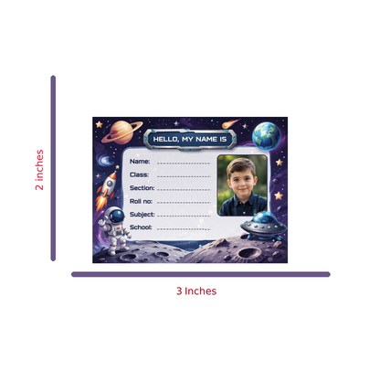 Smeeps Personalized Space Galaxy School Label Stickers – Pack of 10 | 3 x 2 Inch Custom Name Labels with Photo | Astronaut, Rocket & Planet Theme | Waterproof Premium Finish