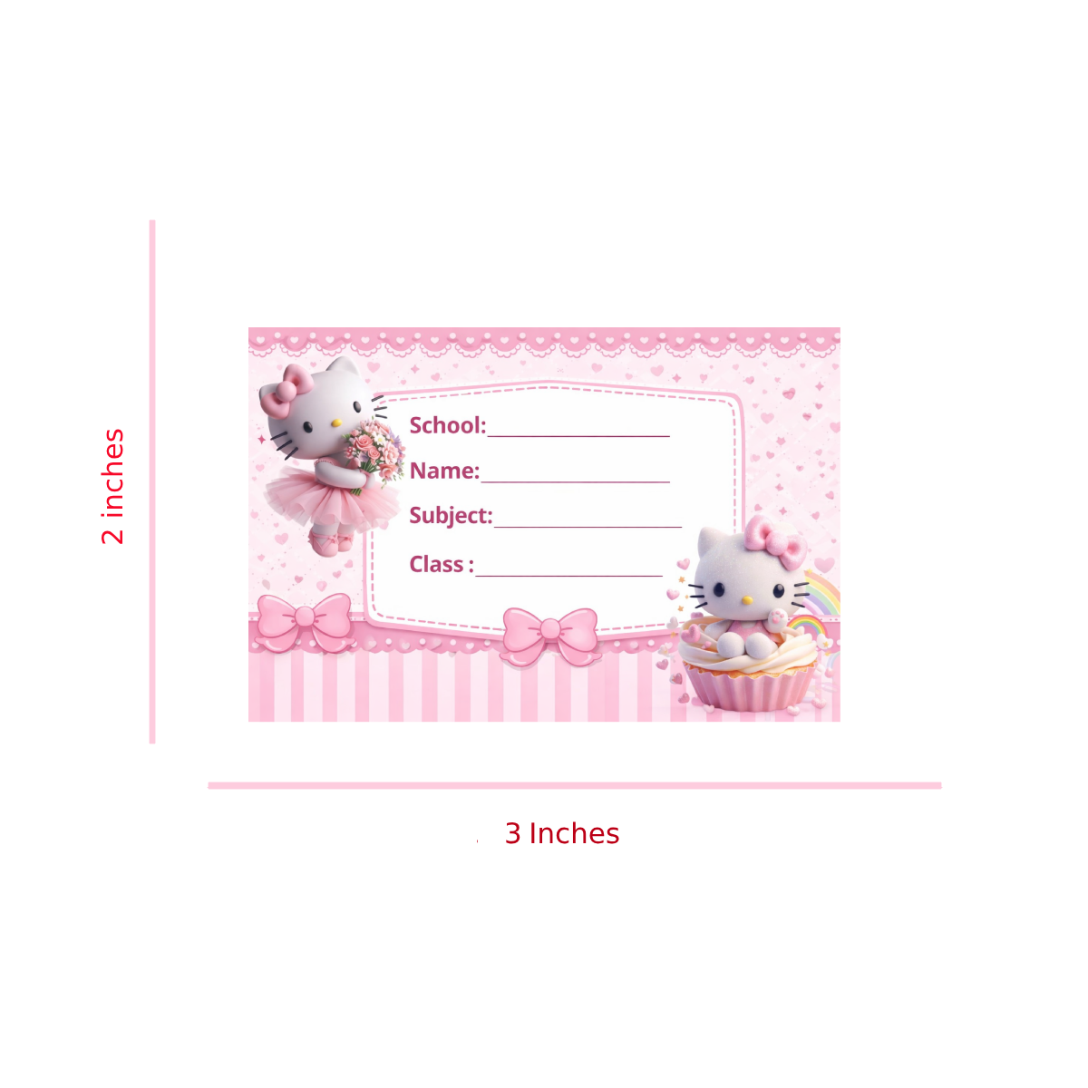 Smeeps Cute Kitty Pink Theme School Name Labels Sticker – 7.62 × 5.08 cm (3 × 2 Inch) Personalized Writable Notebook Labels for Kids | Kawaii Cartoon School Sticker Pack of 10