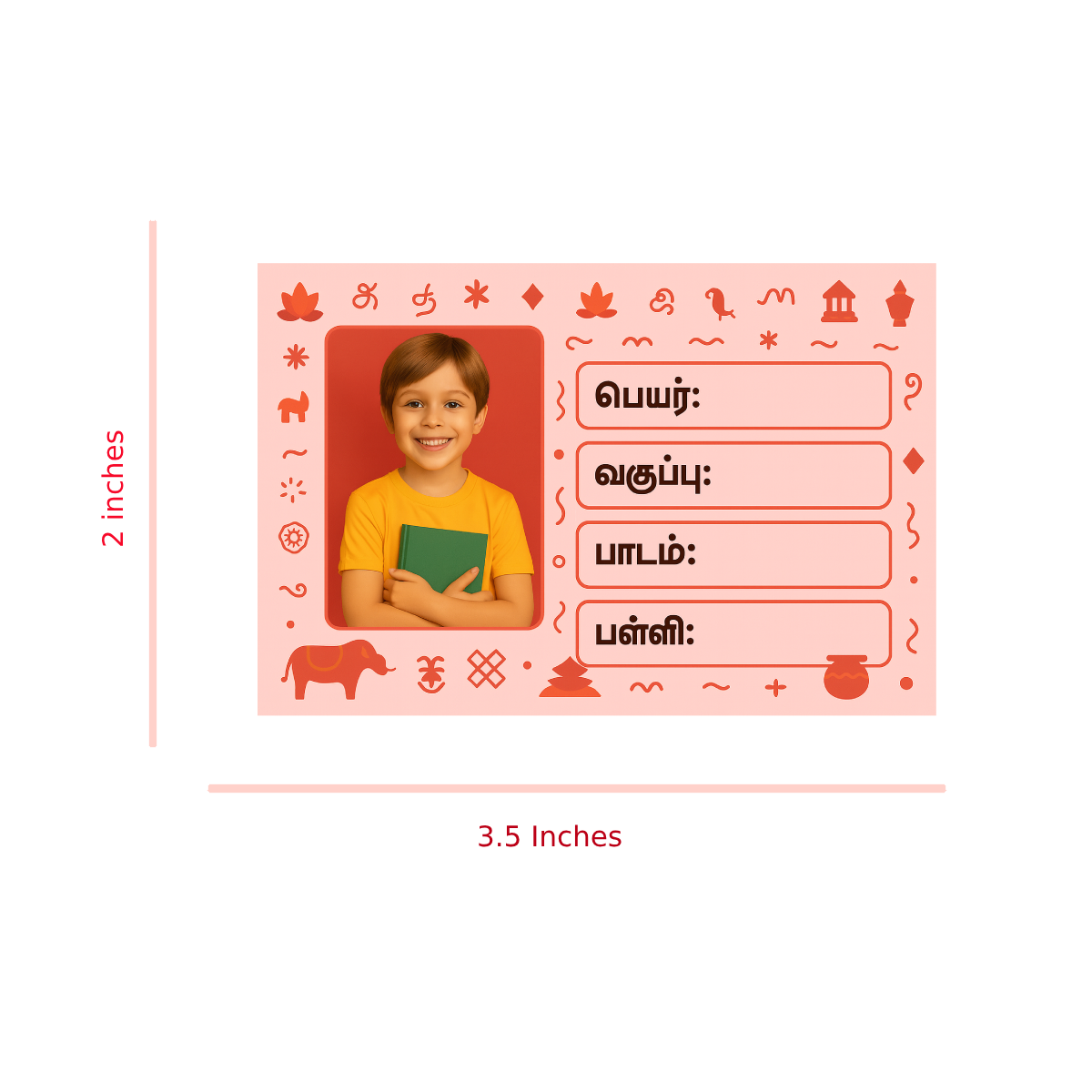 Smeeps Personalized Tamil School Book Label – Custom Photo Name Sticker for Kids | 3.5 x 2 Inch Notebook Labels | Pack of 10