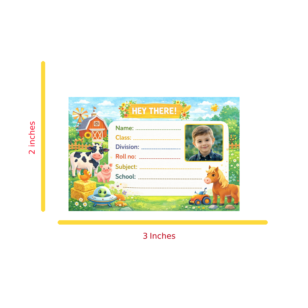 Smeeps Personalized Farm Animal School Label Stickers – Pack of 10 | 3 x 2 Inch Custom Name Labels with Photo | Cute Cow, Pig & Barn Theme | Waterproof Premium Finish