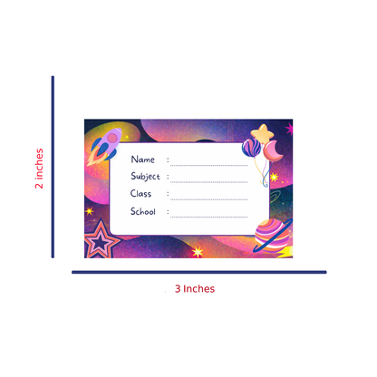 Smeeps Space Theme School Name Labels Sticker – 7.62 × 5.08 cm (3 × 2 Inch) Personalized Writable Notebook Labels for Kids | Galaxy Cartoon School Stickers Pack of 10