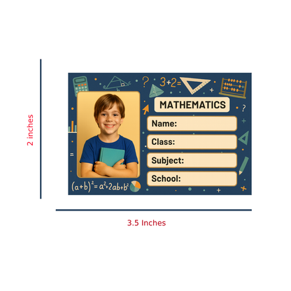 Smeeps Personalized Mathematics School Book Label – Custom Photo Name Sticker for Kids | 3.5 x 2 Inch Notebook Labels | Pack of 10
