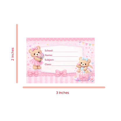 Smeeps Cute Teddy Bear School Name Labels Sticker – 7.62 × 5.08 cm (3 × 2 Inch) Personalized Writable Notebook Labels for Kids | Pink Teddy Theme Sticker Pack of 10