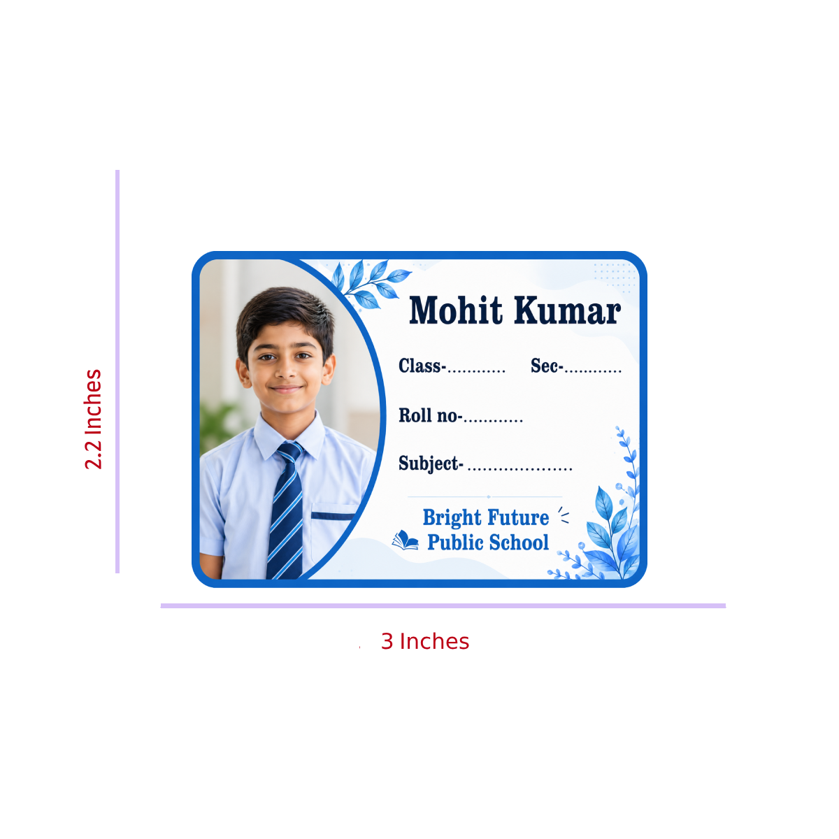 Custom Photo School Name Labels – 7.62 × 5.59 cm (3 × 2.2 Inch) Personalized Waterproof Notebook Stickers for Kids School Books, Water Bottles & Accessories | Premium Blue Theme Pack of 36