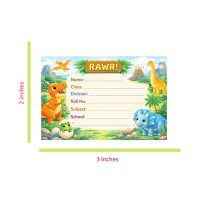 Smeeps Dinosaur Theme School Name Labels Sticker – 7.62 × 5.08 cm (3 × 2 Inch) Personalized Writable Notebook Labels for Kids | Cute Dino Jungle Theme Sticker Pack of 10
