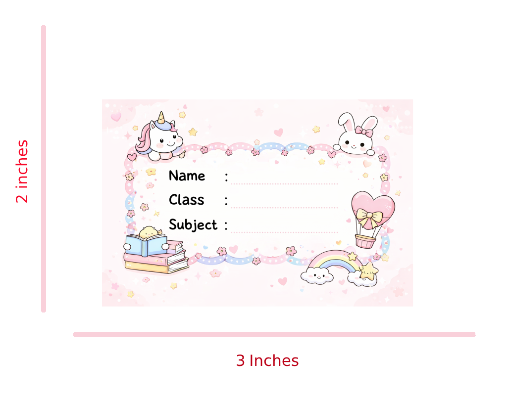 Smeeps Cute Unicorn & Bunny School Name Labels Sticker – 7.62 × 5.08 cm (3 × 2 Inch) Personalized Writable Notebook Labels for Kids | Pastel Kawaii Theme Sticker Pack of 10